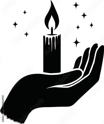 Silhouette of hand hold candle light vector style on white background