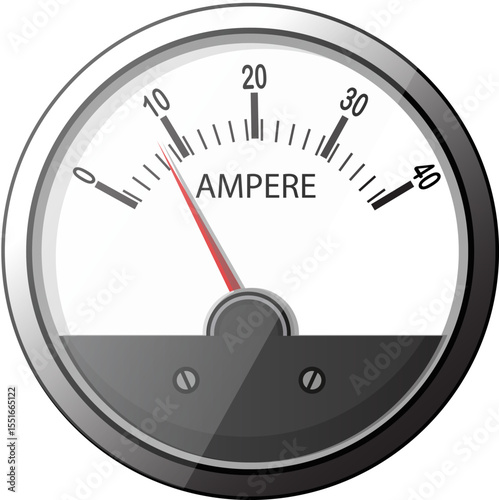 Analog Ammeter Displaying Current (Ammeter Gauge, Electrical Measurement)