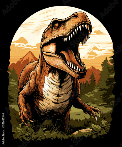 Tyrannosaurus rex dinosaur portrait in vector pop art style