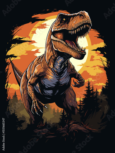 Tyrannosaurus rex dinosaur portrait in vector pop art style