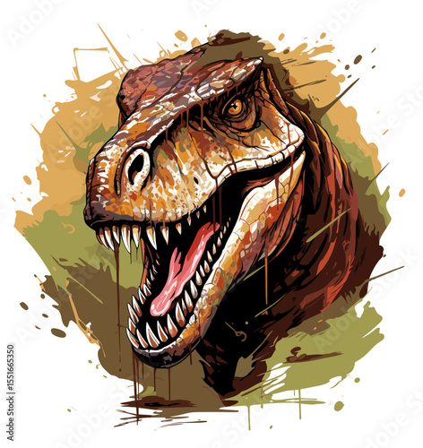 Tyrannosaurus rex dinosaur portrait in vector pop art style