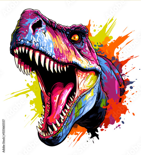 Tyrannosaurus rex dinosaur portrait in vector pop art style
