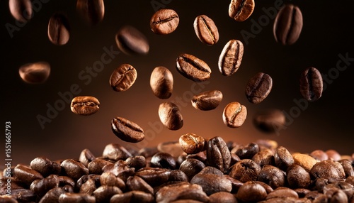 coffee beans floating in the air