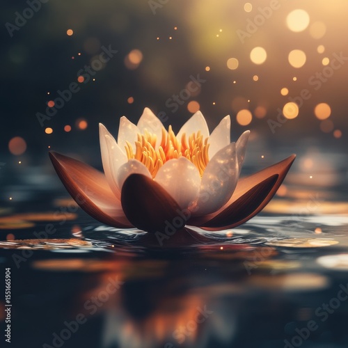 Lotus Flower in Water with Bokeh Background