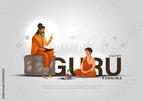 happy guru purnima poster featuring guru blessing disciple.