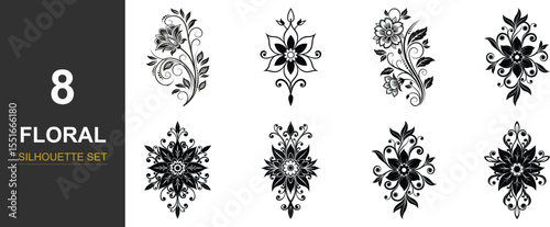 Premium Black & White Vector Florals: Diverse Styles from Simple to Complex Bloom Illustrations