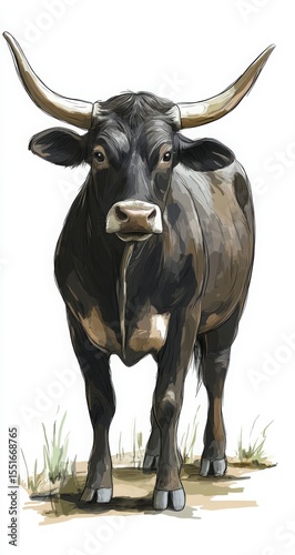 Longhorn Cattle Portrait On White Background