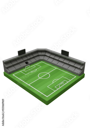 3d Isometric View Of Football Stadium With Green Field Illustration