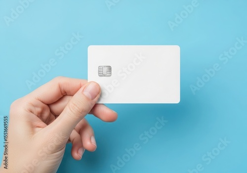 Credit card in hand mockup on white background