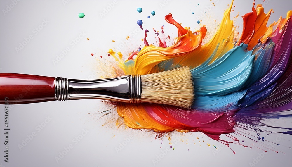 Obraz premium paint brush with colorful paint splash isolated background transparent