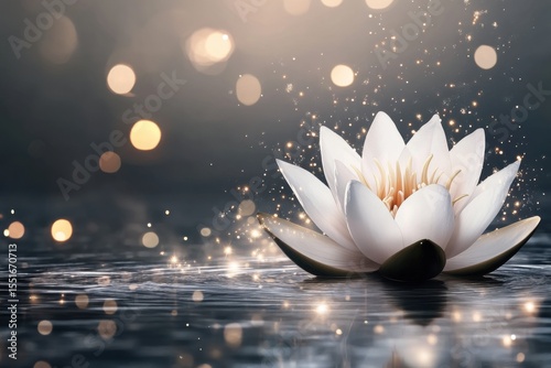 White Lotus Flower in Water with Sparkles