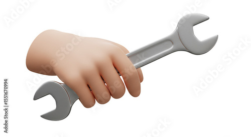 3d Render of Hand Holding Silver Wrench Tool for Repair with Grip