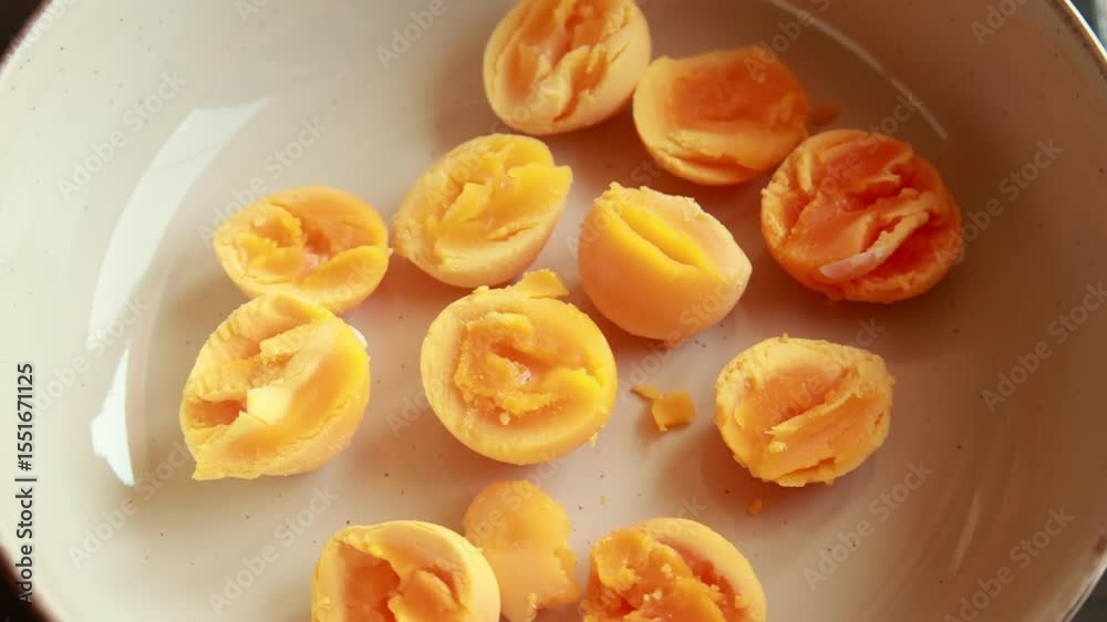 egg yolk of hard boiled egg close up