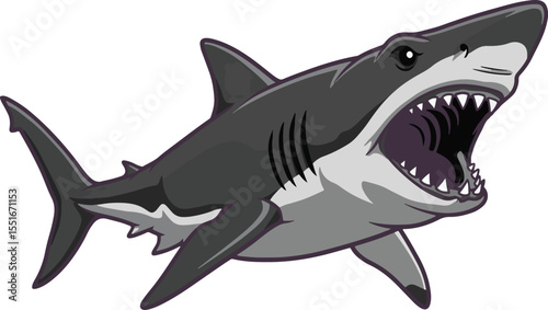 Attack Pose black Shark Illustration in Cartoon Style