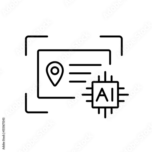 A vector icon of a scanned parcel address with AI chip, representing address recognition and verification using artificial intelligence, created in line style with editable stroke