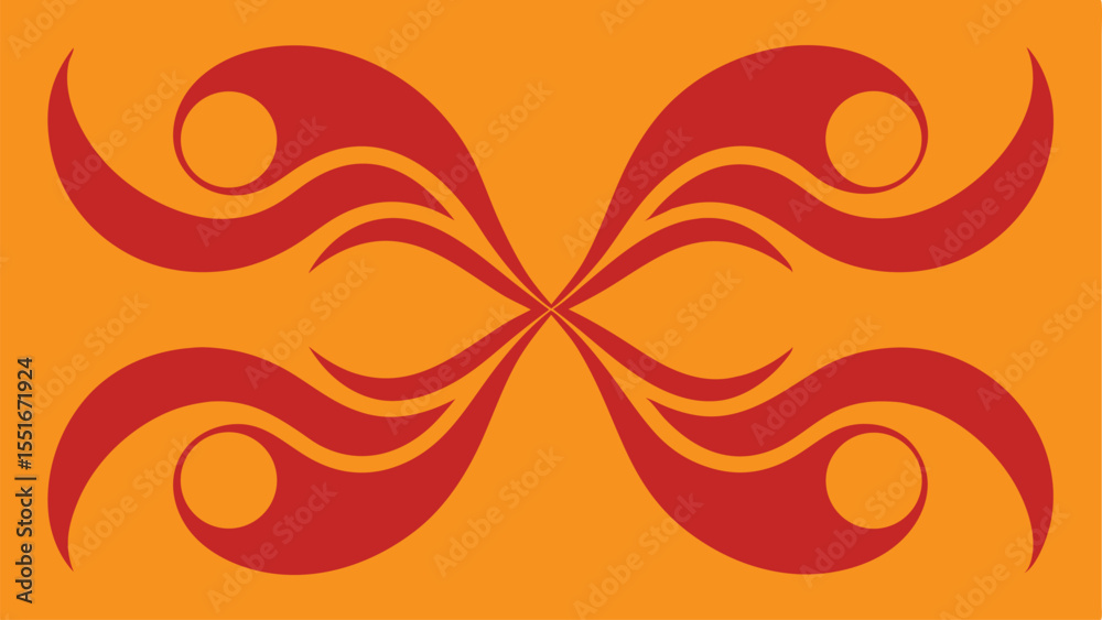 Abstract red and orange symmetrical vector design with transparent background for versatile usage