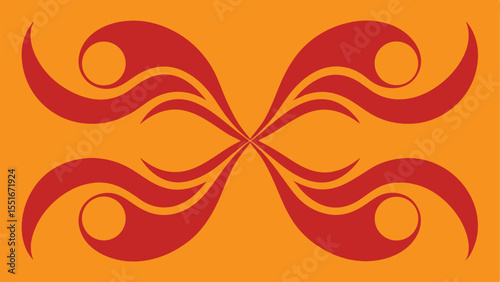 Abstract red and orange symmetrical vector design with transparent background for versatile usage
