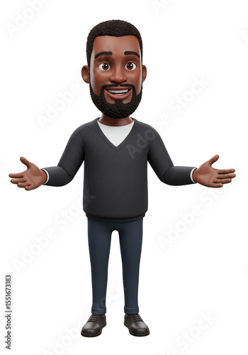 3d Rendering Illustration of a Smiling Black Man Character Arms Outstretched