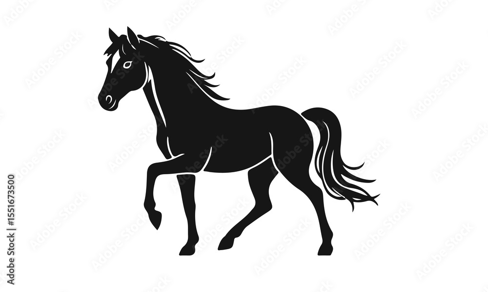 Obraz premium Horse silhouette vector, black stallion art, walking horse logo, elegant animal design, wild horse illustration