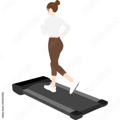 woman running on a treadmill for cardio workout. Simple flat design for fitness and health-related content.