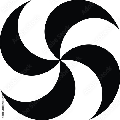 Abstract swirl design of black and white curved shapes rotating symmetry concept