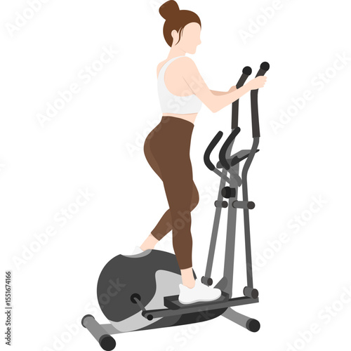 woman exercising on an elliptical machine. Cardio workout in a gym setting. Modern flat style.