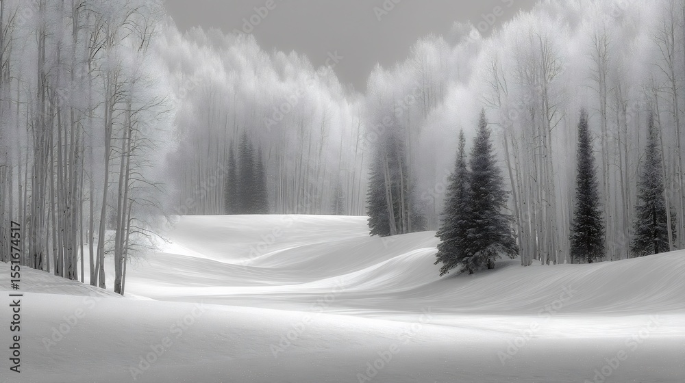 Obraz premium Serene Winter Wonderland: Aspen Trees in a Snowy Landscape