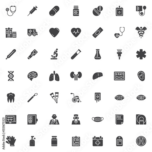 Medical solid glyph icons set