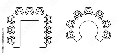 businessmen at a round table. Office Chair. Meeting rooms concept. Table for business meetings. Brainstorming and teamwork. Conference hall icon. Office workers during the meeting. Table and chairs.