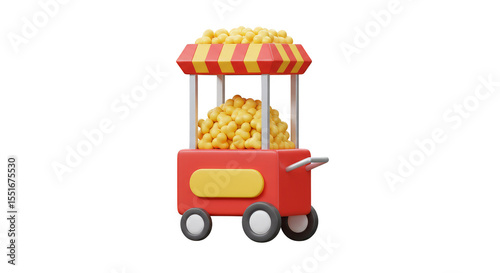 3d Rendering Popcorn Cart Full Of Snack Fair Treat on Transparent Background