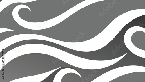 Abstract white flowing wave design on a grayscale gradient background for various projects.