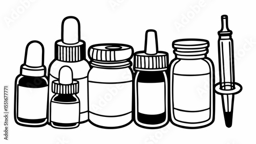 set of medical bottles isolated on white
