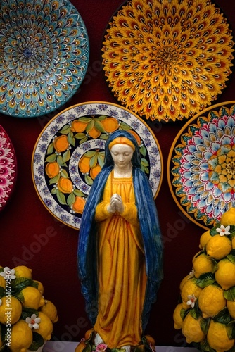 Touristic places, enjoying shops and colorful ceramics. Inspiration Amalfi coast. Italy 