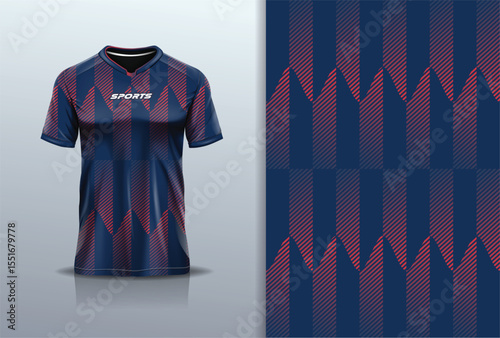 T-shirt mockup abstract stripe line jersey design for football, soccer, racing, esports, running, in red navy color