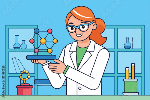 Illustration of a Female Scientist Working in a Laboratory