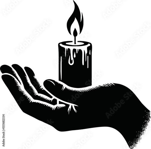 Silhouette of hand hold candle light vector style on white background