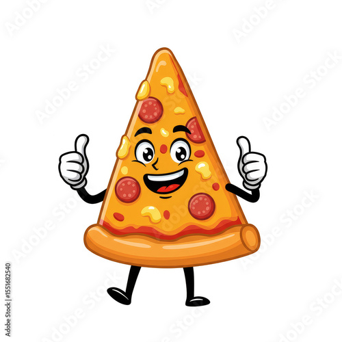 Cartoon Pizza Slice Character with Thumbs Up Gesture Illustration