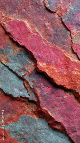 Rosso Levanto close-up stone texture with blue and red layers in geological macro view