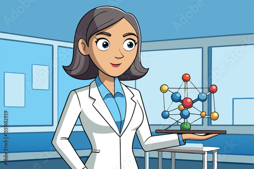 Scientist Presenting a Molecular Model in a Modern Laboratory Setting