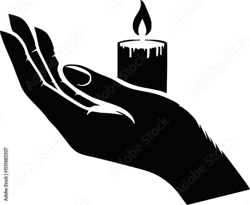 Silhouette of hand hold candle light vector style on white background