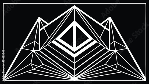 Elegant abstract geometric silhouette design composed of detailed outlines in black and white
