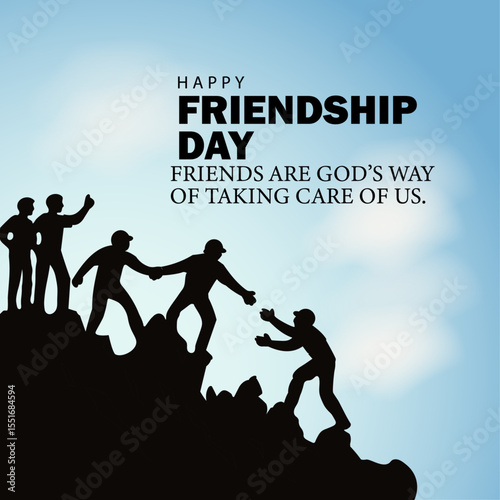 Happy Friendship Day - Friends Are God's Way of Taking Care of Us - Silhouette Vector Illustration