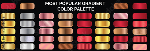 Metallic gradient foil background. most popular gradient. Gold, Pink gold, Silver and Holographic metal vector template