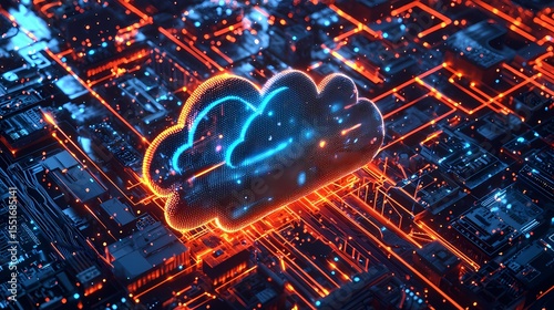 Futuristic Cloud Computing Concept with Circuit Board Background