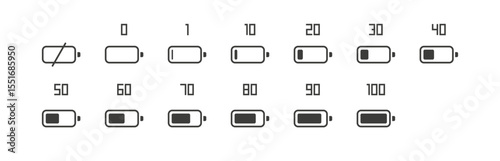 Set of battery charge level indicator icon vecor illustration. Low and fully charge