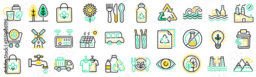Green and clean energy icon set. Renewable energy, ecology icon collection