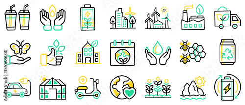 Eco-Friendly Icon Set for Sustainability Initiatives, Environmental Awareness, and Green Marketing