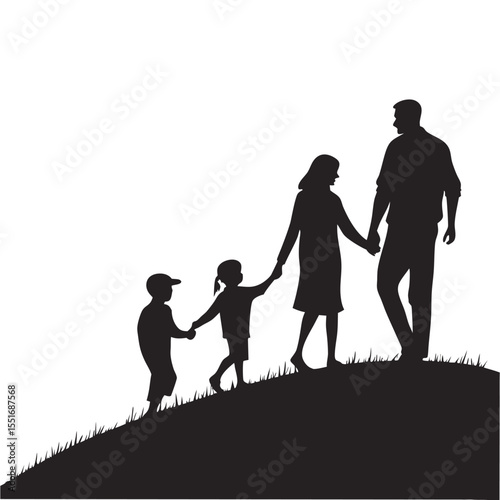 Family Silhouette A Walk on a Hill, Togetherness, Love, and Bonding