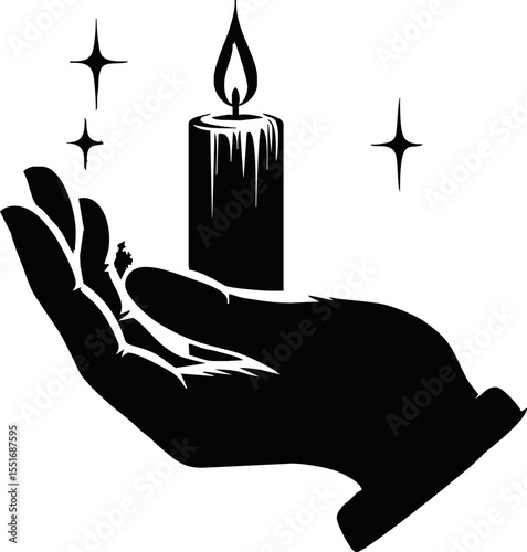 Silhouette of hand hold candle light vector style on white background