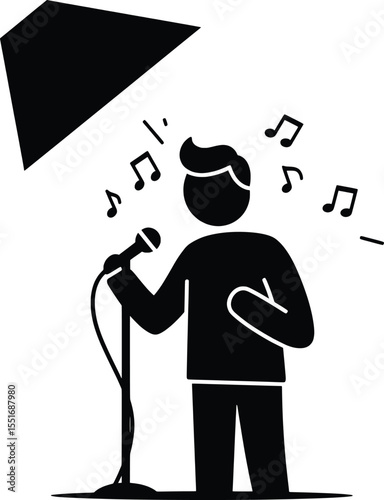 Humor, Vector Illustration of a Comedian on Stage, Lighthearted Environment